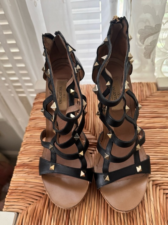 Valentino Garavani Shoes - Valentino Garavani Black Leather Pyramid-Stud Strappy Heels